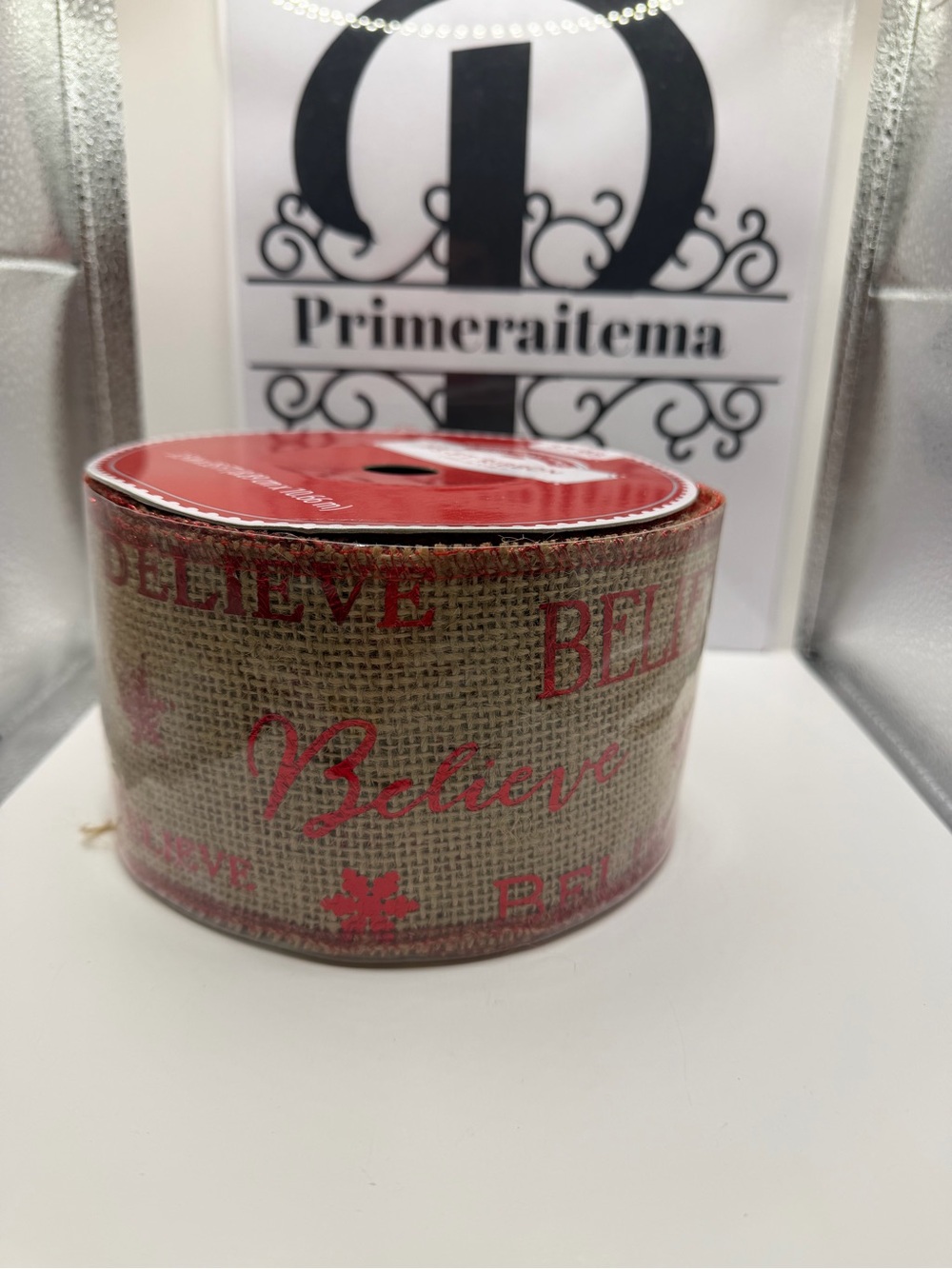 Red "Believe" Burlap Decorative Ribbon